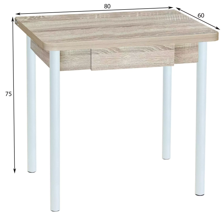 Стол обеденный раскладной с ящиком ЭКО 80*60 Дуб сонома/Муар белый 2