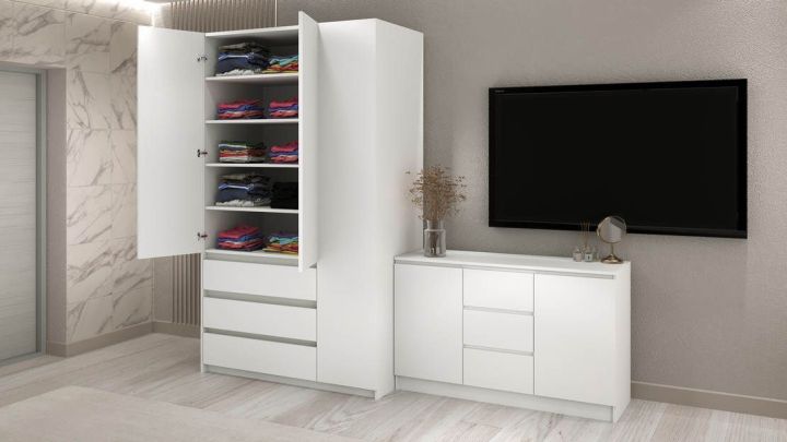Комплект шкаф и комод Акация 1.2 м, Белый